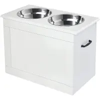 Happiq Verhoogde Hondenvoerbak – Voerstation met Opbergruimte & 2x 2000 ml RVS Bakken – Wit