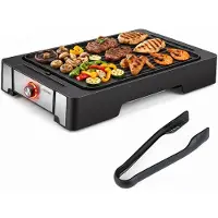 Costway Elektrische Grill, 2300W Tafelgrill met Antiaanbakgrillplaat | BBQ Grill met 2 Verhittingszones & Vetopvangschaal, Elektrische Balkongrill incl. Grilltang, voor Kamperen & Balkon, 53x31x8,5 cm