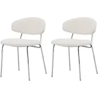 Nest of Nora Set van 2 - Eetkamerstoelen Menno bouclé met chromen stalen poten - Wit