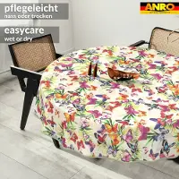 ANRO Tafelkleed Bloemenranken Beige Rond Ø100cm Met sierband Afwasbaar Waterafstotend