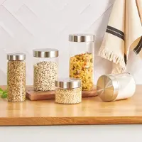 Karaca Cast - Glazen Voorraadpotten Set 5-delig – 500 ml t/m 1,45 Liter – Transparant met Zilverkleurige Deksel – Glazen Bewaarpotten