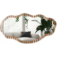 Wallfluent Warme Lijnen Spiegel - Bruin Stijlvolle Wandspiegel - Organische Spiegel - Woonkamer, Kantoor, Hal - Rustiek - 45x90 cm - Totale afmeting 52x97 cm