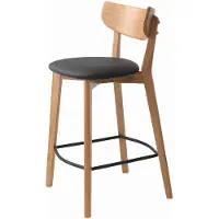Nest of Nora Set van 2 - Barstoel Karo - Eikenhout met PU Leren zitting - Barkruk met rugleuning - Zwart
