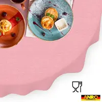 ANRO Tafelkleed Effen linnenlook Roze Ovaal 240x140cm Rechte rand Afwasbaar Waterafstotend