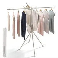Happiq Foldable Clothes Drying Rack - Vrijstaande, opvouwbare droogrek met roterende armen efficiënt drogen van kleding - Kunststof en metaal - Wit