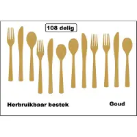 Wefiesta 108-delige set herbruikbaar bestek goud - Diner BBQ themafeest