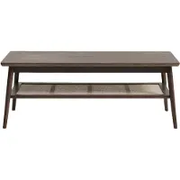 Nest of Nora Salontafel Enli - rechthoekig Eikenhout 120x60 cm - Met rotan legplank - Bruin