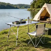 HAUSS SPOLE Campingtafel - In Hoogte Verstelbaar En Opvouwbaar - Voor Kamperen Picknick En Buitenactiviteiten - Aluminium - 120 x 68,5 x 59/78,5 cm - Zilver