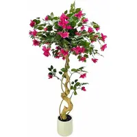 Happiq Kunst Bougainvillea Boom 120cm - Realistisch design met Zijdeachtige Bladeren - voor woonkamer en tuin - Wit Pot en Groen Kunststof - 150 cm
