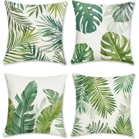 Famanu – Set van 4 kussenhoezen met tropische bladeren, 45 x 45 cm, voor tuin en buiten, polyester linnen