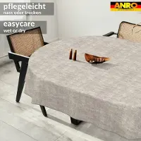 ANRO Tafelkleed Effen linnenlook Grijs Ovaal 280x140cm Met sierband Afwasbaar Waterafstotend
