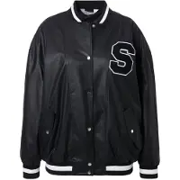 Studio Untold - Dames - Collegejasje leerlook gestreepte manchetten - Zwart - Maat 42+