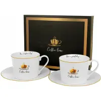 Duo 2x Porseleinen Koffiekopjes met Schotels 230ml - KOFFIETIJD 1