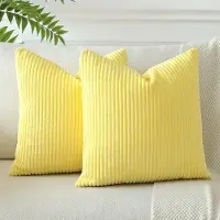 Famanu – Set van 2 corduroy kussenhoezen met strepen, 45 x 45 cm, zacht en decoratief, geel