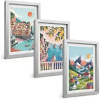 Tulup 4-Delige Schilderij Set - Kleurrijke berglandschappen en kuststeden - 20 x 30 cm - Muurdecoratie - Schilderijen Set - Woonkamer - Moderne Wanddecoratie