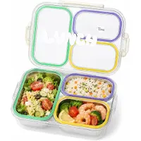 VHV -304 Roestvrijstalen Bento Box met 3 Vakken - 750ml Lekvrije Lunchbox voor School en Werk - Magnetronbestendige Maaltijdbox - Duurzame Lunchtrommel - Groen, Paars, Geel