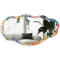 Wallfluent Exotische Bladeren Spiegel - Oranje Elegante Rechthoekige Wandspiegel - Organische Spiegel - Woonkamer - Abstract - 45x90 cm - Totale afmeting 52x97 cm