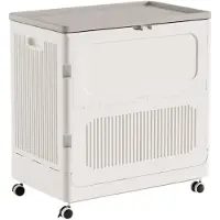 Happiq Wasmand met Wielen - Opvouwbaar met Deksel en Grote Capaciteit - voor wasruimte en huishoudelijk - Wit Kunststof - 132 cm