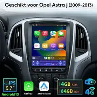 Junsun Android 15 Autoradio Geschikt voor opel astra j 2009-2013 - 9.7 Inch Touch Screen - Draadloze Andriod Auto - Carplay - Bluetooth - GPS-navigatiesystem - WiFi/4G - RDS - DSP - PDC - 4GB+64GB