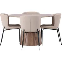 Ebuy24 Lanzo eethoek eettafel naturel 4 stoelen bouclé beige.