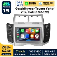 Hexinex HexinexMarket Autoradio Geschikt voor Toyota Yaris/ Vitz/Platz (2005- 2011) - Draadloos CarPlay, Android Auto, multimediaspeler, Android 15 - 2GB+64GB