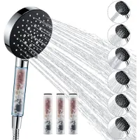 Auralum Max Douchekop met Filter - Hoge Druk Handdouche - 6 Sproeistanden - Luxe Moderne Handdouche - inclusief 4 Vervangingsfilters - 1,5 m Slang - Waterbesparende - Chrome/Zwart