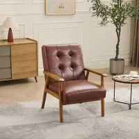 HAUSS SPOLE Fauteuil - Loungestoel Met Echt Leer - Comfortabele Zitvulling Met Schuim En Veren - Voor Woonkamer Slaapkamer En Thuiswerkplek - Hout Bruin