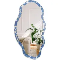 Coloray Blauw Mozaïek Spiegel - Blauw Rechthoekige Spiegel Voor Interieur - Organische Spiegel - Woonkamer, Kantoor - Klassiek - 45x90 cm - Totale afmeting 52x97 cm