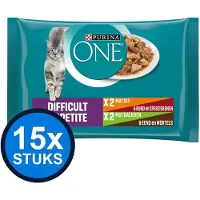 Purina One 15x - Adult Difficult Appetite Kip & Kalkoen - Kattenvoer Natvoer - 4x85g