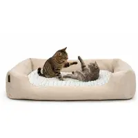 Lionto Kattenbed, omkeerbaar kussen & lage instap, 110x80 cm beige