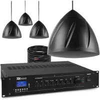 Power Dynamics 100V geluidsinstallatie met 4 hangende speakers en versterker - 120W - Zwart