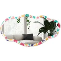 Wallfluent Kleurrijke Harten Spiegel - Geel Moderne Rechthoekige Wandspiegel - Organische Spiegel - Slaapkamer, Woonkamer - Pop Art - 45x90 cm - Totale afmeting 52x97 cm
