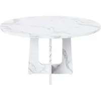 MODFU Eettafel - Rond - Marmerlook - Wit - MDF - 120 Cm - 76 Cm Hoog