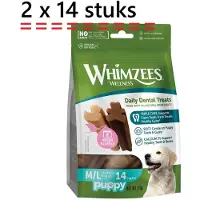 Whimzees puppy dental daily treats - 14 stuks - M-L (9-18kg) veggie - 210 gr - *** 2 X *** hypo-allergeen - glutenvrij - gezond en lekker - tandverzorgend -