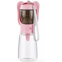 VHV Honden Drinkfles - 2-in-1 Waterfles met Voerbak - 550 ml Water en 100 ml Voer - Lekvrije Reisfles voor Honden - Eénhandige Bediening - Voor Wandelen Reizen en Uitstapjes - Roze