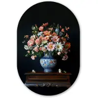 MuchoWow Muurovaal 40x60 cm - Ovale wanddecoratie Hout - Vaas - Kleuren - Bloemen - Ovalen schilderij - Muurdecoratie woonkamer - Kamer decoratie - Schilderijen - Wandcirkel