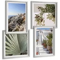 Tulup 4-Delige Schilderij Set - Witte trappen op Santorini met uitzicht over de stad - 40 x 40 cm en 40 x 60 cm - Stijlvolle Muurdecoratie - Slaapkamer - Moderne Wanddecoratie
