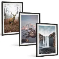 Tulup 4-Delige Schilderij Set - Natuurlijke, ongerepte landschappen, bergen, herten en watervallen. - 40 x 60 cm - Moderne Wanddecoratie - Slaapkamer - Woonkamer Decoratie
