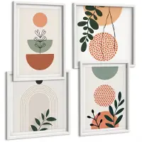Tulup 4-Delige Schilderij Set - Plantmotieven in moderne vormen en kleuren - 40x40 en 40x60 - Moderne Wanddecoratie - Slaapkamer - Muurdecoratie