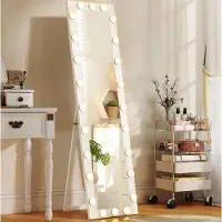 STILVORA Spiegel Met Verlichting Staande Spiegel 150 X 40 Cm Met 24 Lampen Drie Lichtstanden MDF Wit Voor Slaapkamer Dressing Woonkamer