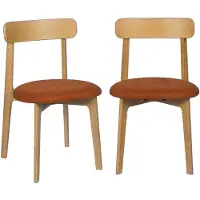 Sweeek Vintage stoel van naturelkleurig rubberhout en getextureerde stof (set van 2) Naturel
