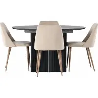 Ebuy24 Matilda eethoek eettafel met uitschuifbare functie zwart 4 stoelen bruin.