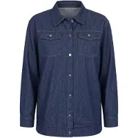 Miamoda - Dames - Denim jasje loose fit overhemdkraag lange mouwen - Donkerblauw denim - Maat 46