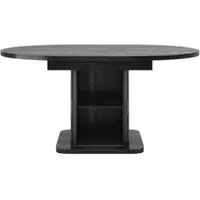 OKWISH Eettafel - Uitschuifbaar Ovaal Met Opbergruimte En Schuifdeuren - Voor Eethoek En Gezinsmaaltijden - MDF Zwart - 149,8x110x75 cm