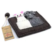 WGifts Vilten Etui met Vingerpoppetjes - Handgemaakt in Nepal - Olifant & Muis - 16cm x 11,5cm