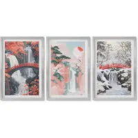 Wallfluent 4-Delige Schilderij Set - Watervallen in verschillende seizoenen met bruggen en bomen. - 40 x 60 cm - Stijlvolle Muurdecoratie - Slaapkamer - Interieur Decoratie