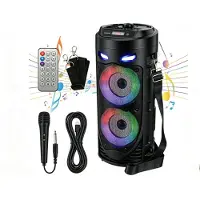 No Draadloze Speaker met LED-verlichting – 8W x 2 Stereo, 1800mAh, Bluetooth 5.0 – Incl. Microfoon, Afstandsbediening & Schouderriem – Geschikt voor Buiten, Feest, Tuin of Strand - Zwart