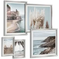 Tulup 4-Delige Schilderij Set - Stijlvol uitzicht op zee met stranden en architectuur - 50 x 50 cm, 20 x 30 cm en 40 x 60 cm - Stijlvolle Muurdecoratie - Kantoor - Wanddecoratie