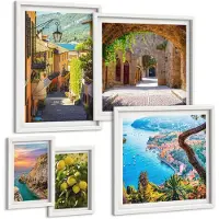 Tulup 4-Delige Schilderij Set - Charmante uitzichten op kustplaatsen en landschappen - 50 x 50 cm, 20 x 30 cm en 40 x 60 cm - Wanddecoratie - Muurdecoratie - Woonkamer - Stijlvolle Muurdecoratie