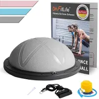 DH FitLife Balansbal, yoga balanstrainer, diameter van 60 x 22 cm, tot 200 kg belastbaar, halve gymnastiekbal, fitness balansboard,evenwichtsboard met pomp en 2 fitnessbanden